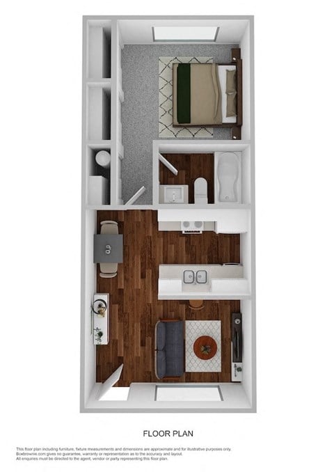 Floor plan for 1 bed, 1 bath, 475 sqft